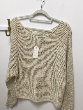 By Together Cream Open-Weave Crewneck Sweater